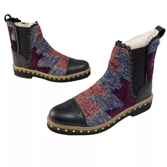 NEW FREE PEOPLE atlas Chelsea kilim boots in blue combo size 36 - Picture 2 of 12